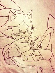 blaze_the_cat blush clitoris erect_clitoris feline female fingering hedgehog mammal ohyuki pussy shadow_the_hedgehog sonic_(series) spread_pussy spreading