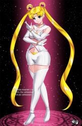 alluring bishoujo_senshi_sailor_moon blonde_hair blue_eyes elbow_gloves female high_heeled_boots jadenkaiba lingerie shorts thighhigh_boots top tsukino_usagi usagi_tsukino