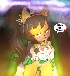 1girls 2015 anthro bishoujo_senshi_sailor_moon blush bottomless breasts cat clitoris clothing cosplay erect_nipples erect_nipples_under_clothes feline female female_only fur furry gloves hair half-closed_eyes half-dressed halloween hearlesssoul heart honey_the_cat looking_at_viewer mammal nipples no_panties open_mouth orange_eyes presenting presenting_pussy pussy pussy_juice sailor_jupiter_(cosplay) skirt skirt_lift small_breasts solo sonic_(series) speech_bubble spoken_heart tanline text tongue white_fur yellow_fur