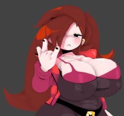 1girls 3d 3d_model belt big_breasts black_nails breasts brown_hair earrings enormous_breasts female_focus female_only friday_night_funkin gesture girlfriend_(friday_night_funkin) hand_gesture huge_breasts light_blush long_hair looking_at_viewer massive_boobs massive_breasts milkers mommy nipples nipples_visible_through_clothing red_jacket seductive_eyes seductive_look tight_clothing trepidation_gf_(friday_night_funkin) tummy white_body