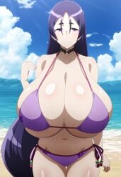 ai_generated beach big_breasts bikini bikini_bottom bikini_top breasts cleavage clouds collarbone ebisuya_honpo fate/grand_order fate_(series) female heavy_breasts huge_breasts large_breasts mature_female milf minamoto_no_raikou_(fate) minamoto_no_raikou_(fate/grand_order) minamoto_no_raikou_(swimsuit_lancer) sky solo