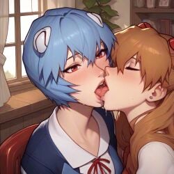 2girl ai_assisted ai_generated asuka_langley_sohryu kissing lesbian_kiss neon_genesis_evangelion rei_ayanami yuri