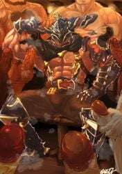 animal_ears balls bara big_penis boner cow_ears draph erection flexing gay granblue_fantasy horns male male_only multiple_males muscles muscular musk oyatu55k penis sweat sweating vaseraga