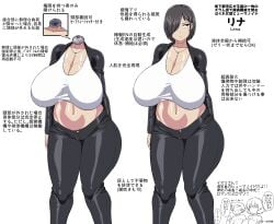 1boy 2020s 2025 2d 2girls amazon_(taitaitaira) android android_girl blue_eyes breasts cameltoe character_sheet cleavage collarbone crop_top curvaceous curvy curvy_body curvy_female curvy_figure detachable_head emotionless female fully_clothed grey_hair headless huge_breasts izumi_(amazon) japanese_text leather leather_clothing leather_jacket leather_pants lena_(amazon) light-skinned_female light_skin mature_female midriff navel necklace onomatopoeia original original_characters sagging_breasts short_hair simple_background speech_bubble standing stomach tank_top text thick_thighs translated translation_check voluptuous voluptuous_female white_crop_top white_tank_top wide_hips