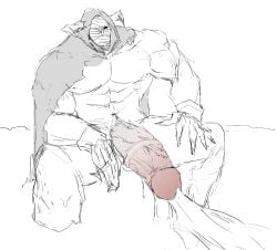 animal_ears aseragav balls bara big_penis boner cow_ears cum draph erection granblue_fantasy horns huge_cock male male_only medial_ring monochrome muscles muscular nude orgasm penis sitting solo solo_male vaseraga