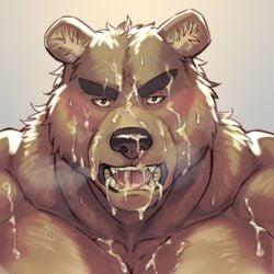 bear cum looking_at_viewer male mammal muscular nude oak orchish_(pixiv) orgasm simple_background solo white_background yaoi