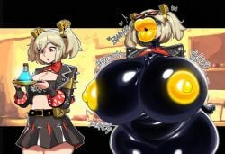 ai_generated ass_expansion before_and_after black_body brainwashing breast_expansion breasts burnice_white clickyclacky cursed_fleshlight cursed_fleshlight_(gorila_invisible) eyewear_on_head female hyper_breasts hyper_lips identity_death lip_expansion nipples transformation unwilling_transformation yellow_lips yellow_nipples zenless_zone_zero