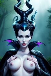 ai_generated big_breasts breasts disney hands_on_own_breasts maleficent nipples pale-skinned_female pale_skin realistic red_lipstick tagme