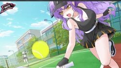 16:9 1920x1080 2d 2girls academy_love_saga_tennis_angels color horizontal_image human_only png purple_hair tennis_ball tennis_court tennis_racket tennis_uniform video_games white_hair