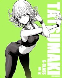 1girls bare_shoulders clothed clothing color english_text female female_focus female_only gym gym_clothes gym_uniform hi_res light-skinned_female light_skin looking_at_viewer one-punch_man short_hair small_breasts solo solo_female speedl00ver stretching superheroine tagme tatsumaki text thick_thighs