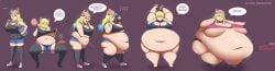 baseball_cap bbw bed_break big_belly big_breasts black_tank_top blonde_hair denim_shorts double_belly fanning_self fat fat_belly female female_only girl heterochromia ice_cream large_belly low_angle lucoa metalforever miss_kobayashi's_dragon_maid obese overweight quetzalcoatl_(dragon_maid) sequence ssbbw sunscreen weight_gain weight_gain_sequence