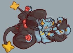 ambiguous_gender anus balls blush duo feet feral generation_4_pokemon genitals hindpaw knot luxio male male/ambiguous nintendo open_mouth pawpads paws pokemon pokemon_(species) shinx size_difference vampyreon