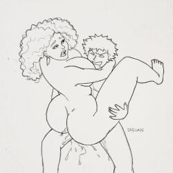 1boy 1girls 2d 2d_(artwork) age_difference artist_upload ass big_ass big_breasts breasts curly_hair drevan drooling earrings fanart half-closed_eyes huge_breasts interracial large_breasts line_art monochrome ms._pamela no_pupils pencil_(artwork) pussy_juice rough_sex self_upload simple_background spiky_hair stand_and_carry_position standing standing_sex teacher_and_student tim_(melkor_mancin) traditional_media_(artwork) vaginal_penetration voluptuous