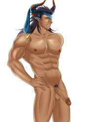 animal_ears artist_request balls bara cow_ears draph flaccid granblue_fantasy horns male male_only muscles muscular nude penis reinhardtzar solo solo_male