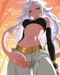 ai_generated android_21 pink_skin tail tail_pussy white_hair