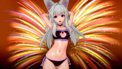 3d 3d_(artwork) animal_ears bra cat_bell cat_keyhole_bra cat_keyhole_lingerie cat_lingerie clara_(honkai:_star_rail) colored_background female flyingcookie fox_ears fox_girl happy honkai:_star_rail honkai_(series) koikatsu oppai pale_skin panties pink_eyes white_hair young younger_female