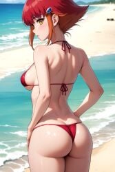 1girls ai_generated anna_kaboom anna_kozuki ass ass bare_shoulders beach beach_background bikini blush breasts female looking_back rear_view red_hair short_hair solo swimsuit teenage_girl teeth yellow_eyes yu-gi-oh! yu-gi-oh!_zexal