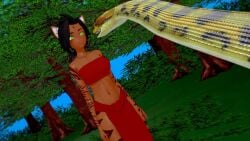 dark_skinned_female exposed_midriff femsub happy_trance hypnosis hypnotic_eyes jungle_girl kaa_eyes koikatsu mind_control perfect_idiot rwby sienna_khan snake
