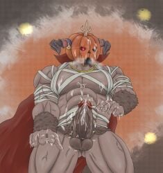 animal_ears artist_request balls bara boner cow_ears cum draph erection granblue_fantasy horns male male_only muscles muscular penis solo solo_male vaseraga