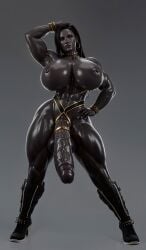 1futa abs ai_generated athletic_futanari big_breasts big_muscles big_penis big_thighs black_body black_hair cock_ring dark-skinned_futanari dark_hair dark_skin futa_only futanari hi_res highres huge_balls huge_breasts huge_cock huge_thighs looking_at_viewer muscle muscles muscular muscular_futanari muscular_thighs red_eyes veiny_penis