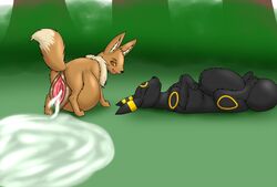 after_sex animal_genitalia balls big_balls cum cum_from_pussy cum_in_pussy cum_inflation cum_inside cum_leaking cum_on_ground duo eevee eeveelution female feral fur furry_ears furry_tail huge_balls hyper hyper_balls hyper_pussy hyper_sheath leaking male male_umbreon nintendo pokémon_(species) pokemon pussy sheath straight tail umbreon video_games wolfforhire