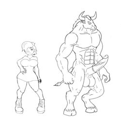 anna anthro balls big_balls big_penis bovine cattle drakez erection female horn jord_terra male mammal minotaur muscular penis tagme