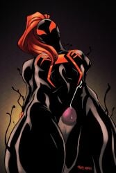 black_widow_(marvel) cum cumming erection female female_focus interspecies_sex karymaniac male marvel penis ponytail red_hair sliver-widow symbiote thigh_sex