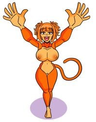 1girls anthro bloons_tower_defense breasts female female_only hands_up high-angle_view large_breasts looking_at_viewer monkey monkey_girl navel negum_akil nipples open_mouth orange_fur primate pussy rosalia_(bloons_tower_defense) smile solo twintails