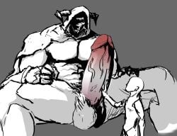 animal_ears aseragav balls bara big_penis boner cow_ears draph erection granblue_fantasy horns huge_cock male male_only monochrome muscles muscular nude penis vaseraga