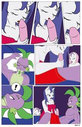 ! anthro anthrofied bed blue_eyes breasts cleavage clothed clothing comic dekomaru dragon equine fellatio female friendship_is_magic fur green_eyes group hair horn male mammal my_little_pony oral page_10 page_number penis pillow purple_hair purple_scales rarity_(mlp) scales sex smooth_skin spike_(mlp) sweetie_belle_(mlp) thehotroom towel unicorn white_fur