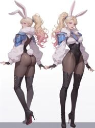 ai_generated bewitching_thighs blonde_hair full_body high_heel_boots league_of_legends miss_fortune pantyhose shu