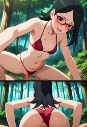 1boy 1girls ai_generated bed bikini bikini_aside black_eyes black_hair blush boruto:_naruto_next_generations breasts clothing cowgirl_position eyewear feet female female_focus forest glasses legs legwear male male_pov naruto navel nipples nude on_top outdoors partial_male penis petite pov red-framed_eyewear riding_penis sarada_uchiha sex short_hair sitting small_breasts smile soles spread_legs straddling straight sweat teenager testicles toes uchiha_sarada uncensored unseen_male_face vagina vaginal_penetration