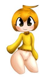 1girls bottomless cheddar_cheese light-skinned_female long_sleeves no_sex notjustcheese orange_hair pantless transparent_background yellow_eyes yellow_sweater