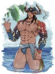 animal_ears balls bara bulge cow_ears draph flaccid granblue_fantasy horns kimakkun male male_only muscles muscular penis reinhardtzar solo solo_male