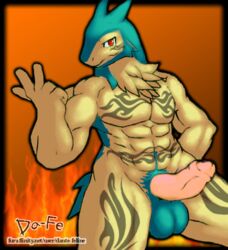 1boy abs anthro balls biceps dante-feline erection humanoid_penis male male_only muscular nintendo nude pecs penis pokemon pokemon_(species) solo straight_hair thick_penis toned typhlosion uncut video_games