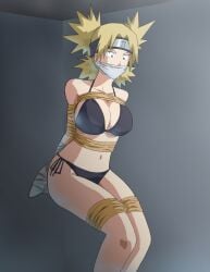 1girls bikini bikini_bottom bikini_only bikini_top damsel_in_distress gagged naruto naruto_(series) racso_art solo solo_female solo_only temari tied_up