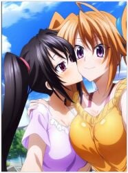 2girls ai_generated flirting girl_on_girl girlfriend high_school_dxd kissing lesbian_couple lesbian_kiss lovers serafall_leviathan shidou_irina yuri yuri