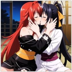 2girls ai_generated akeno_himejima flirting girl_on_girl high_school_dxd kissing lesbian_couple lesbian_kiss lesbian_sex lovers rias_gremory yuri yuri yuri