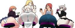 4girls alcohol alcoholic_drink animated ass big_ass big_butt bitch_demon_(oc) blonde_hair bubble_butt butt demon_girl demon_horns divine_wine dress drinking eliza_(vampiranhya) hips horns huge_ass jeans jiggling_ass lana_sofia_sanchez_perez(vampiranhya) lilith_(vampiranhya) looking_at_viewer looking_back looking_back_at_viewer muscular_female panties pantyshot shaking_ass shaking_butt sitting skirt tagme transparent_background twerk twerking vampiranhya_(artist) wide_hips wine wine_glass