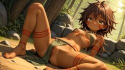 ai_generated loincloth messy_hair small_breasts tattoo tattoos tribal