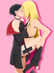 2girls big_breasts bikini body_markings boruko boruto:_naruto_next_generations boruto:_two_blue_vortex breast_size_difference chest_scar cleavage earrings eyewear female female_only gender_transformation genderswap_(mtf) glasses implied_sex jacket jacket_partially_removed kissing lipstick lipstick_mark long_hair makeup medium_breasts multiple_girls mutual_yuri naruto naruto_(series) optimystic raised_leg rule_63 sarada_uchiha sarong scar sexy_no_jutsu shirt short_hair shorts skirt standing standing_tribadism swimsuit tribadism tubetop uchiha_symbol uzumaki_boruto very_long_hair whisker_markings yuri