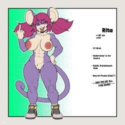 abs absurd_res anthro big_breasts breasts buckteeth clothing female footwear footwear_only freepancakes generation_1_pokemon genitals gesture hair hand_gesture hi_res mammal middle_finger mostly_nude mostly_nude_female muscular muscular_female naked_footwear nintendo open_mouth pokemon pokemon_(species) purple_body purple_eyes purple_hair pussy rattata rita_(eztarg3t) shoes shoes_only solo tail teeth tongue tongue_out twintails_(hairstyle)