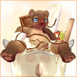 4_toes animal_crossing balls banana blush candy chocolate chubby dessert feet food fruit hollo_nut ice_cream looking_at_viewer male male_only messy milkshake navel nintendo nude pawpads paws penis solo solo_male strawberry toes tom_nook uncut video_games