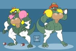 2girls anthro crocodile crocodilian da-fuze mario_(series) muscular_female princess_daisy princess_peach transformation