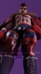 1boy 3d abs bara biceps blonde_hair boxing_gloves ed_(street_fighter) hat hyacynth_(artist) male_focus male_only muscular_male nude pecs solo_male street_fighter street_fighter_v thick_thighs tight_clothing