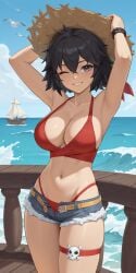 ai_generated enigma_of_sepia nova_(enigma_of_sepia) red_bikini red_panties tan_body