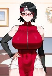 ai_generated artist_request black_eyes black_hair blush boruto:_naruto_next_generations breasts female huge_breasts juuicyai massive_ass massive_breasts naruto sarada_uchiha sweat thiccwithaq_(ai_style)