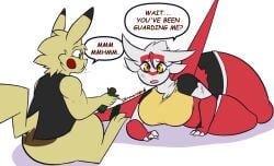 big_breasts breasts cleavage dewwydarts dewwydartz female furry latias pikachu pokemon pokemon_(species) tagme thick_thighs tsubaki_(dewwydartz) wide_hips zeke_(dewwydartz)