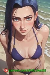 1girls ahq_hentai ai_generated arcane arcane_caitlyn bikini blue_bikini blue_hair blush breasts caitlyn_kiramman league_of_legends medium_breasts patreon perfect_body smile stable_diffusion standing wet