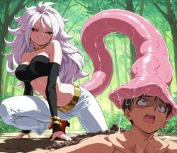 ai_generated android_21 femdom pink_skin tail tail_pussy tail_vore white_hair